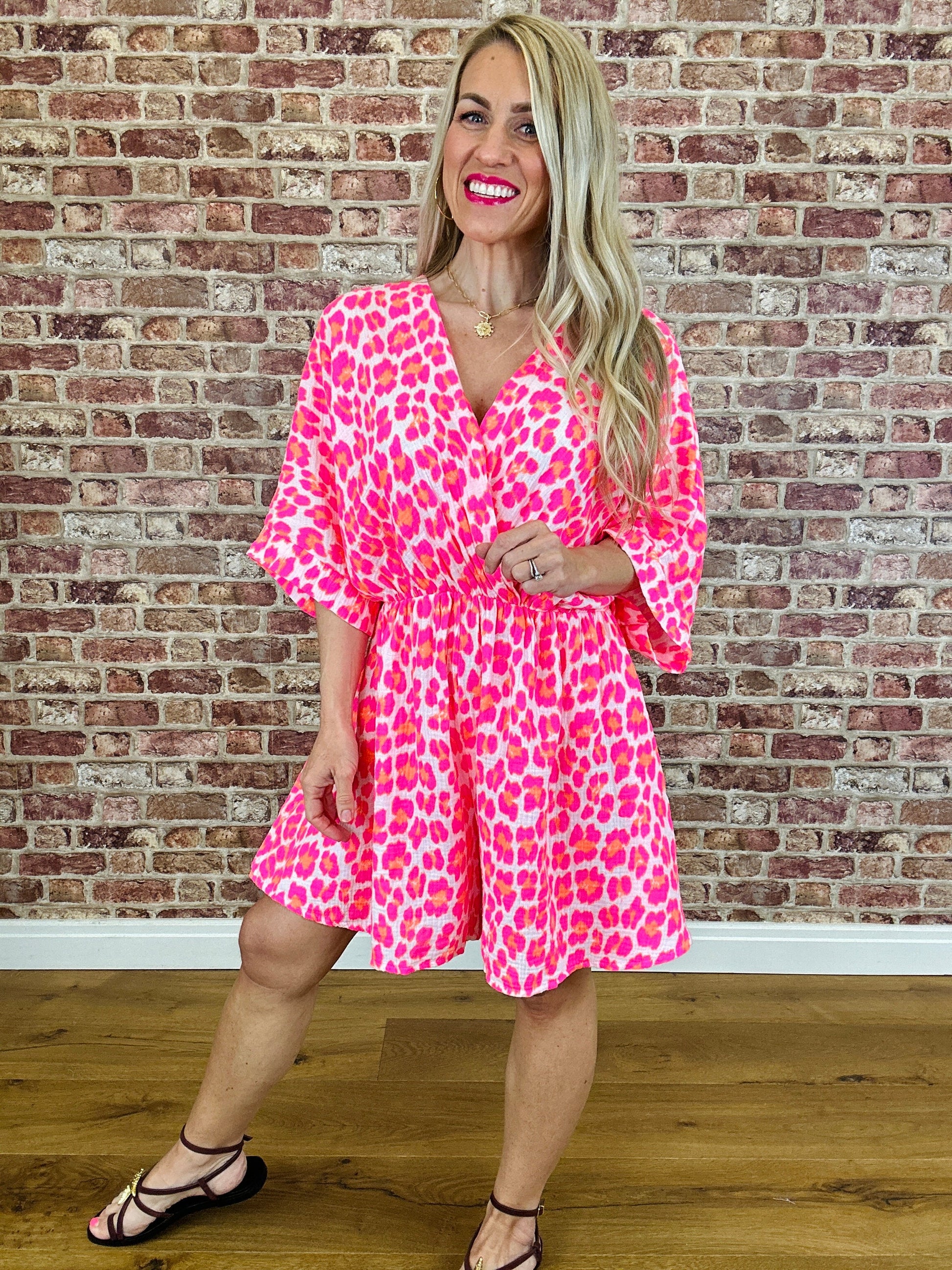 Jinx Leopard Playsuit- Neon Pink