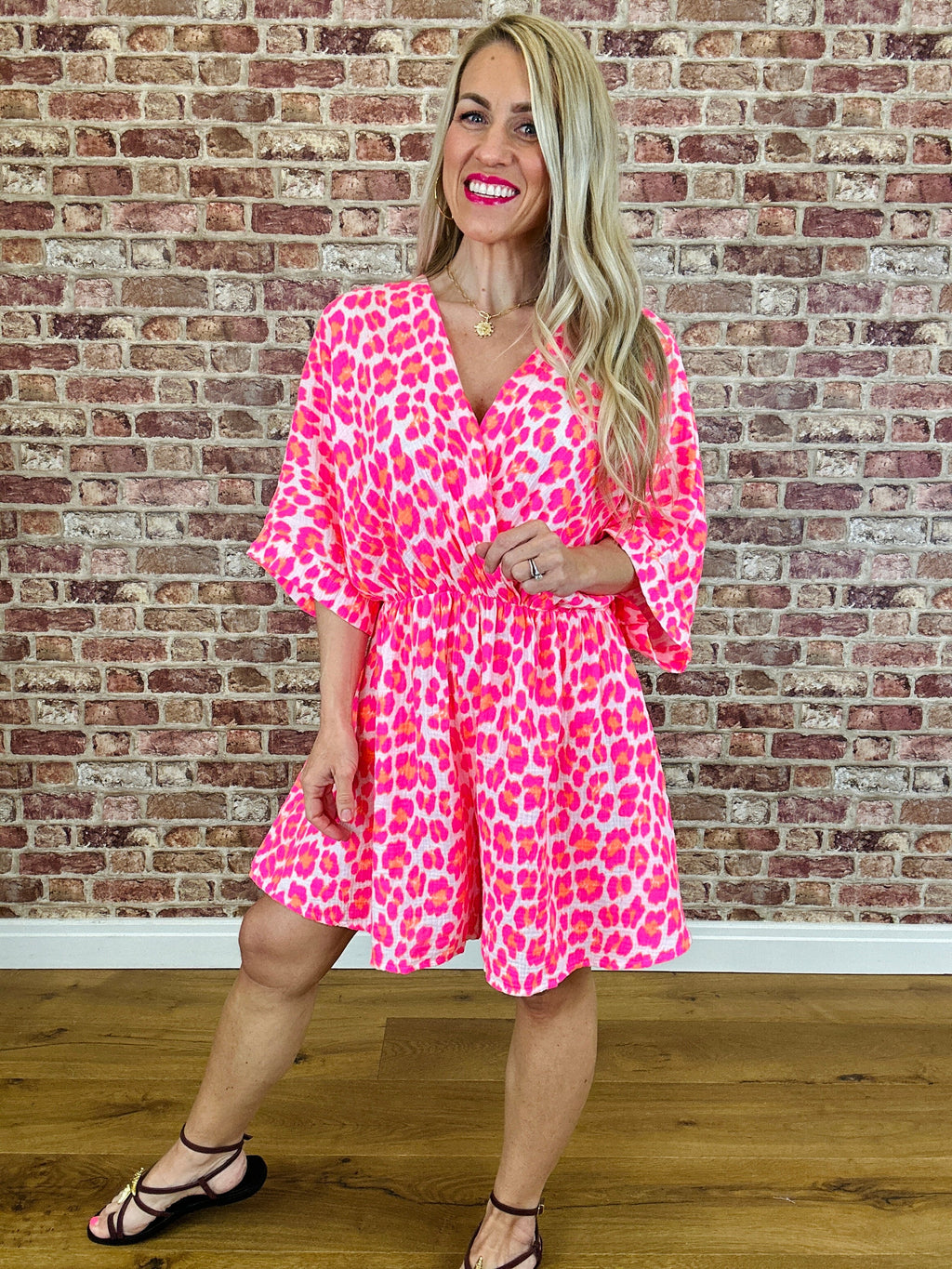 Jinx Leopard Playsuit- Neon Pink
