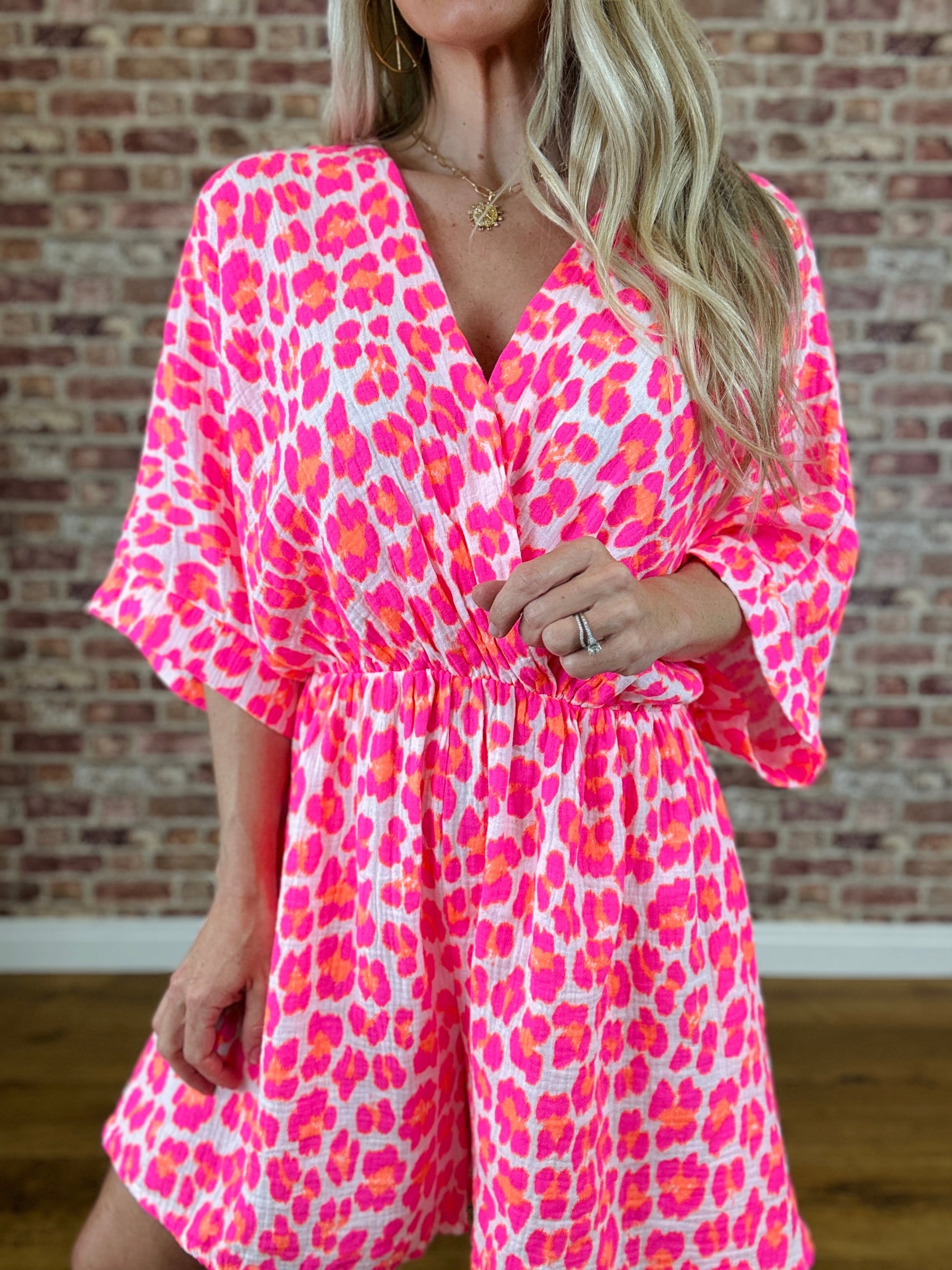Jinx Leopard Playsuit- Neon Pink